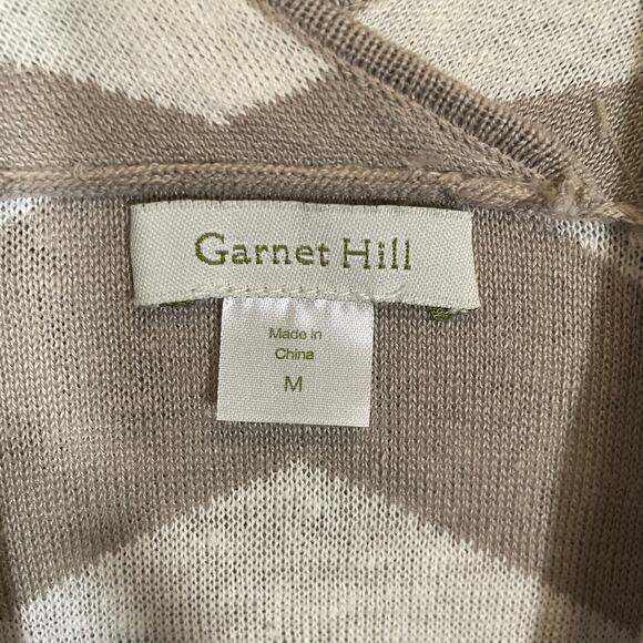 Garnet Hill Chevron Stripe Duster Cardigan Taupe White Linen Open Front M - Picture 3 of 5